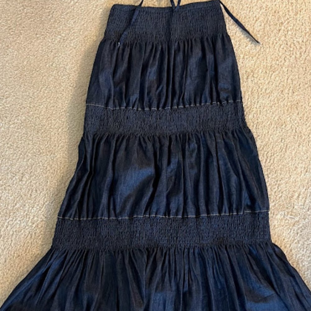 Women navy blue thin & soft denim sleeveless long / maxi dress NWOT